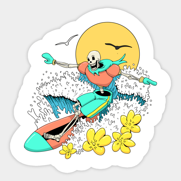 Surfing Papyrus from Undertale Sticker by halegrafx